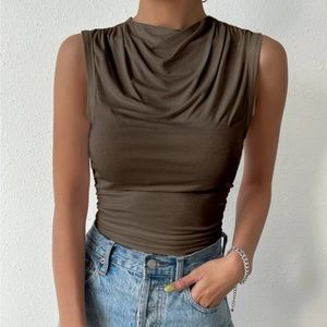 Draped Collar Ruched Tank Top